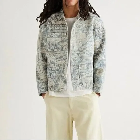 Todd Snyder King Kennedy Rugs Printed Ecru Canvas Chore Jacket XXL Blue NWT $600